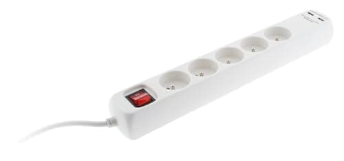 Zenitech DIO013043 Bloc alimentation Blanc 3 prises USB 2 ports 1,5 m — multiprises 5 x 10/16 A + 2 ports USB avec interrupteur
