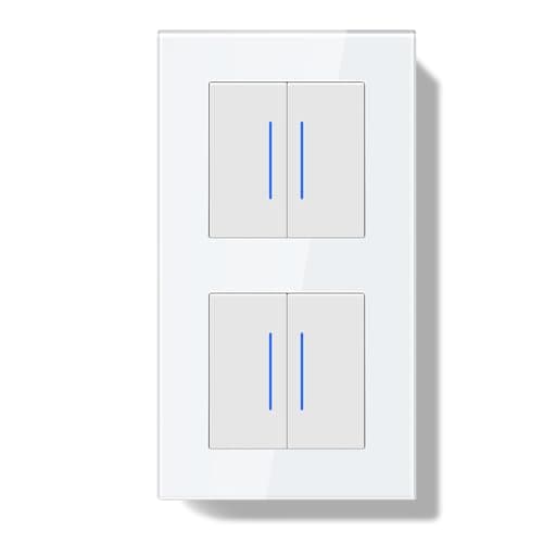 BSEEDLIFE Interrupteur mural LED facile à installer, cristal en verre, 1 gang 1 voie 86x86mm Noir — Blanc