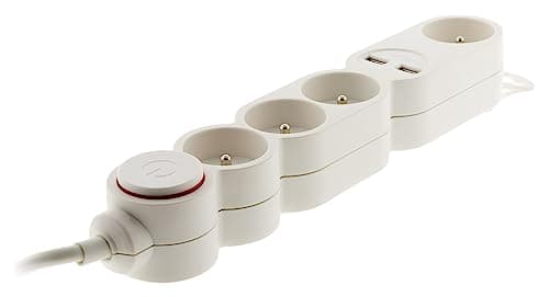 Bloc Home Zenitech 4 prises + 2 USB + interrupteur pour maison - design moderne - salon et chambre - multiples prises él
