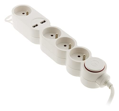 Bloc Home Zenitech 4 prises + 2 USB + interrupteur pour maison - design moderne - salon et chambre - multiples prises él