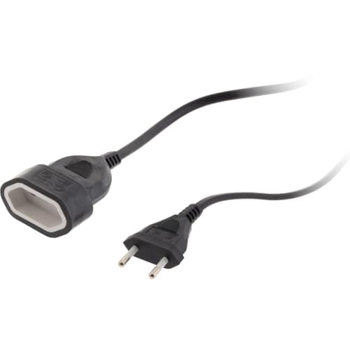 Zenitech Rallonge de câble HO5VV-F 2x1mm² - 2m Noir - Électrification domestique - Électrification sécurisée - 2 mètres