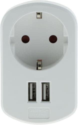 Zenitech Prise Schuko 16A + 2 USB A 3,4A - Prise Murale Blanc - Idéale pour Smartphones et Tablettes - Chargeur USB Inté