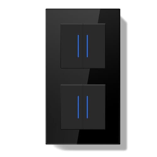 BSEEDLIFE Interrupteur mural LED facile à installer, cristal en verre, 1 gang 1 voie 86x86mm Noir — Noir