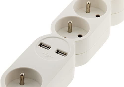 Bloc Home Zenitech 4 prises + 2 USB + interrupteur pour maison - design moderne - salon et chambre - multiples prises él