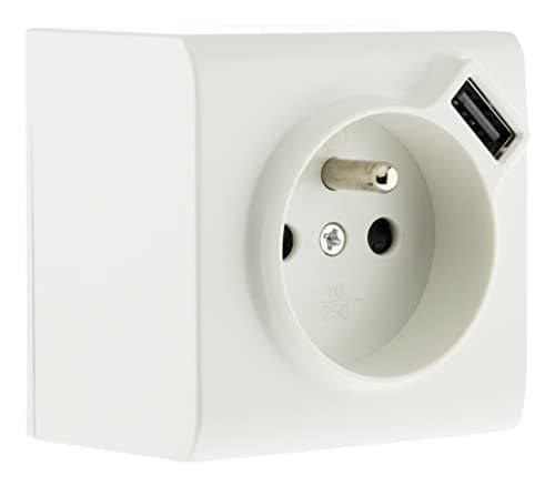 Zenitech Prise 2P+T et USB en sailliepour la maison - Blanc - Style Moderne, Qualité Élevée, Sécurité Maximale