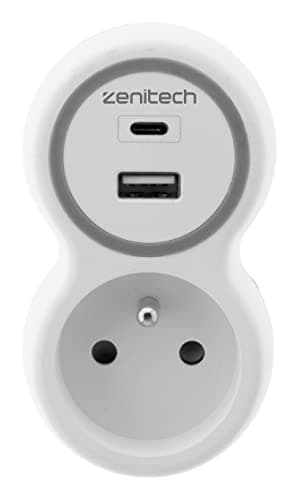 Zenitech Prise 16A et 2 ports USB universelle - Blanc et Gris pour Bureau