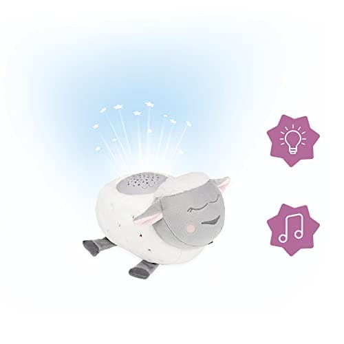 Badabulle Veilleuse Bébé Musicale & Lumineuse - Peluche Douce & Lavable, Projections Étoiles Apaisantes, 12 Berceuses +