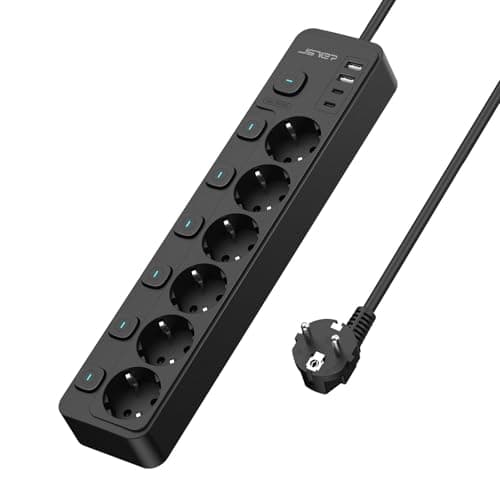 JSVER Bloc Multiprise USB Blanco pour la Maison et le Bureau — 6 Prises-Noir