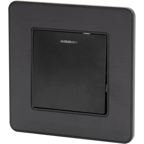 Zenitech Interrupteur Double Complet à Voyant 10A - Métal Noir brossé - Éclairage Intérieur Confortable