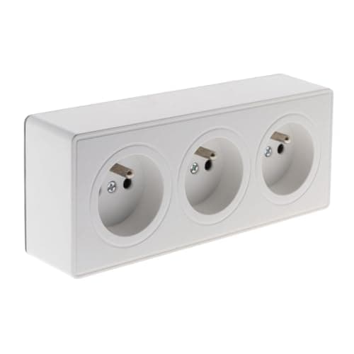 Prise triple 16A en saillie Blanc Vulco - Sécurité et_performance électriques - 3 prises