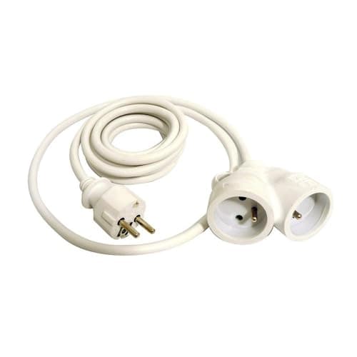 Prolongateur Zenitech Bi tête 3G1,5mm² Blanc 3m 1 Prise mâle + 2 Prises Femelle Blanc Sellé