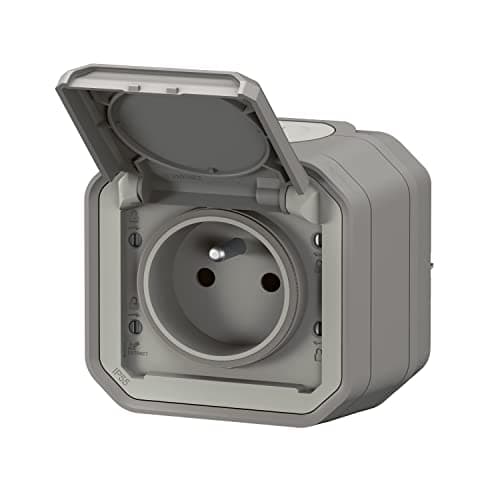 Legrand - Prise étanche IP55 avec terre Plexo - Prise 2P+T 16A complète avec volet - Pour pose en apparent - Gris