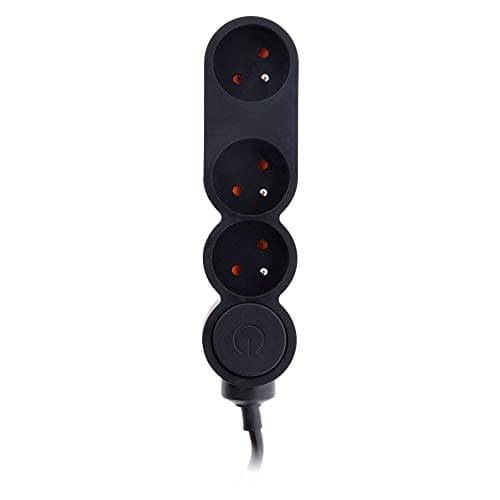 Bloc Home 3 prises 16A 2P+T avec interrupteur et fiche extraplate - Noir - 1,5m | Sécurité electrique | Maison | Cuisine