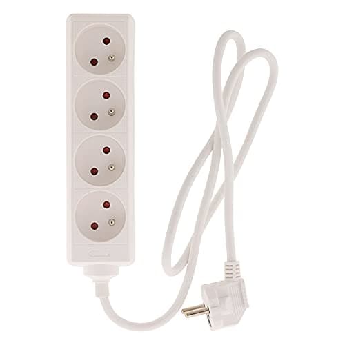 Bloc multiprise Zenitech 4 Prises 2P+T 16A Blanc - 2P+T 16A avec fiche européenne - 4 prises multiports pour maison et b