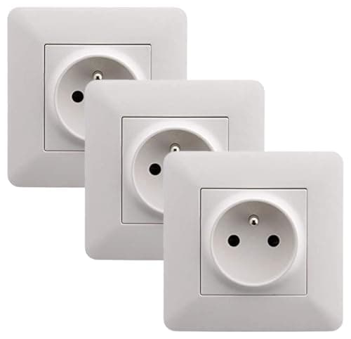 Prise Artezo 2P+T 16A Blanc Lot de 3 Électrique Sécuritaire pour Maison