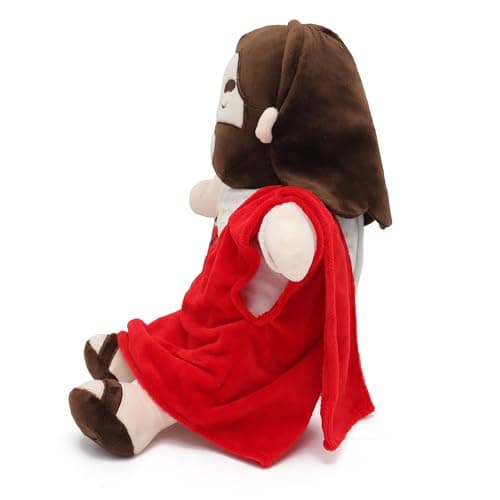 Jésus en peluche apaisant pour enfants en forme de cœur pour église et école du dimanche (rouge)