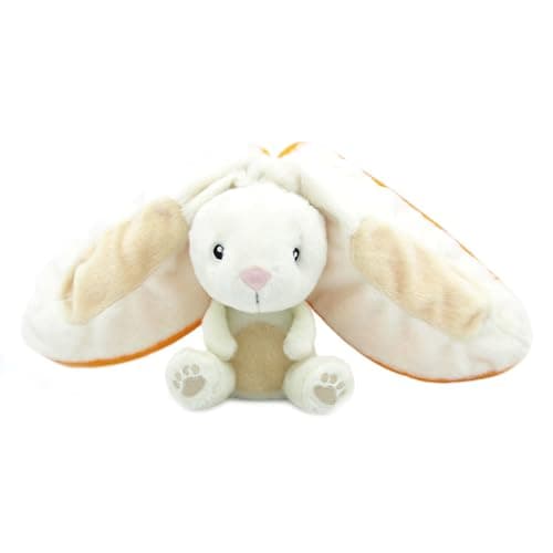 FLIPETZ Les DÉGLINGOS Doudou Gadget Le Lapin/Carotte - Doux et réversible - Idéal pour les bébés - Naissance, Orange et