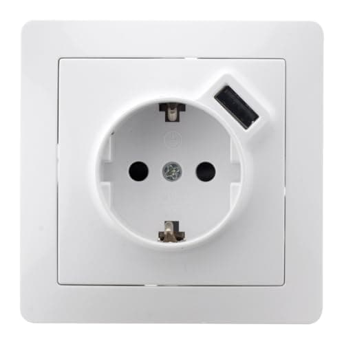 Prise encastrée Schuko + USB A - Blanc - Zenitech - Étendoir - Maison - Qualité supérieure - 1 prise Schuko + 2 ports US