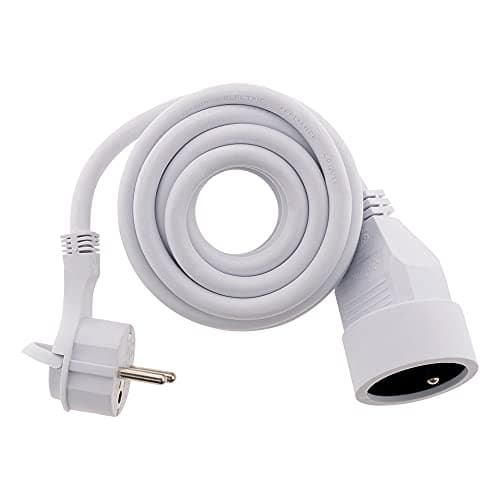 Prolongateur 16A HO5VV-F 3G1.5mm² Zenitech - 3m Blanc avec Fiche Extraplate, Gaine Transparente et Blindage - Extension
