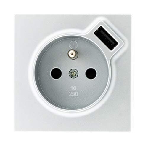 Zenitech Bel'Vue Prise Électrique 2P+T 16A USB |4A | Couleur Silver | Design Moderne | Intérieur Moderne