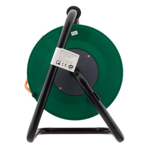 Enrouleur sans Prise 2x1,5mm² 25m Base Métal + Coupe Circuit Électrique - Vert/Orange - Zenitech
