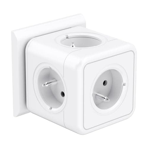 Prise cubique 5 en 1 Murale 3680W Gris pour Domicile et Bureau — blanc