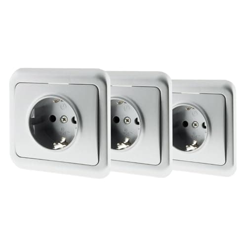 Zenitech Lot de 3 Prises Encastrées Schuko 16A Grisinstallation Discrète et Sécurisée|Zenitech Modèle Antaria Prises Enc