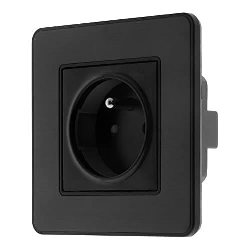 Zenitech Prise 2P+T 16A Simple Complet Métal Noir Brossé - Kouro - Courant Élevé - Maison - Design Élégant - Disponible