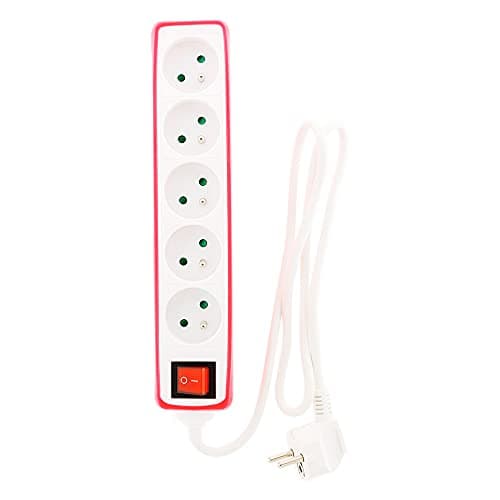 Multiprise 5x16A 2P+T + Interrupteur + Housse - Rouge - Zenitech - Salle de bains - Sécurité accrue - Couleur rouge