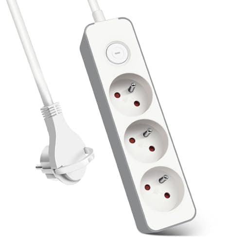 EXTRASTAR Multiprises 3 Prises avec Sécurité Enfant, Bloc 3 Prises avec Interrupteur, Rallonge 1.5m 230 V en Blanc