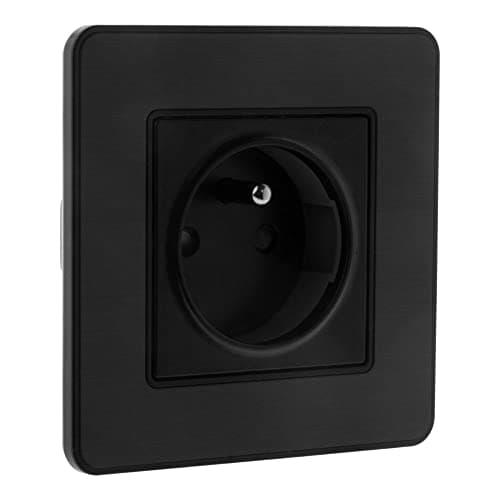 Zenitech Prise 2P+T 16A Simple Complet Métal Noir Brossé - Kouro - Courant Élevé - Maison - Design Élégant - Disponible