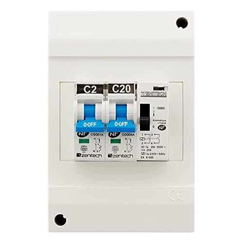 Zenitech - Coffret chauffe-eau 2 disjoncteurs 2A-20A & contacteur jour/nuit pour maison - 2 circuits 220V Simon & Brown