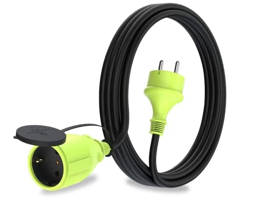 MutecPower Rallonge extérieure étanche IP44 avec 4 prises Schuko, protection des contacts, 5 mètres noir/vert — 1 voie