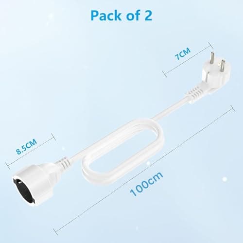 Rallonge Electrique Schuko 1,1 Mètre, Blanc, IP20 16A/250V, pour Bureau Multimédia, 2 Paquets 1,5 mm²