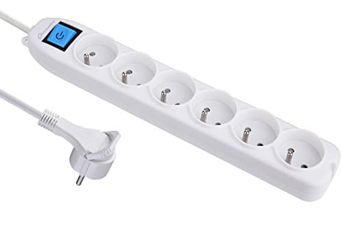 Electraline 32053 Bloc 6 prises avec interrupteur pour maison Noir adapté aux foyers français — Blanc