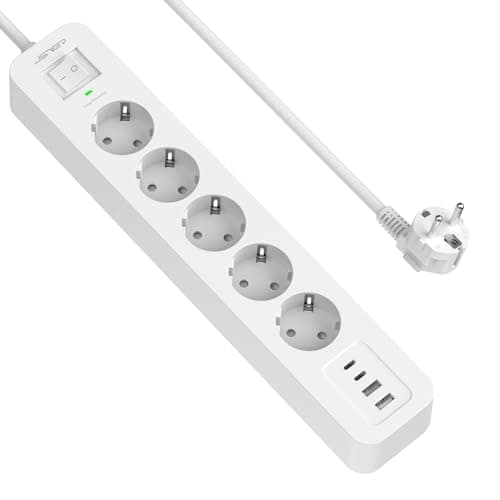 JSVER Multiprise USB Cpour Voyageurs Actifs, Parasurtenseur 3680W Parafoudre et Surtension Multi Prises Blanc — Blanc