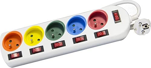 Zenitech DIO013043 Bloc alimentation Blanc 3 prises USB 2 ports 1,5 m — 5 PRISES 2P+T multicouleur
