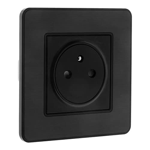 Zenitech Prise 2P+T 16A Simple Complet Métal Noir Brossé - Kouro - Courant Élevé - Maison - Design Élégant - Disponible