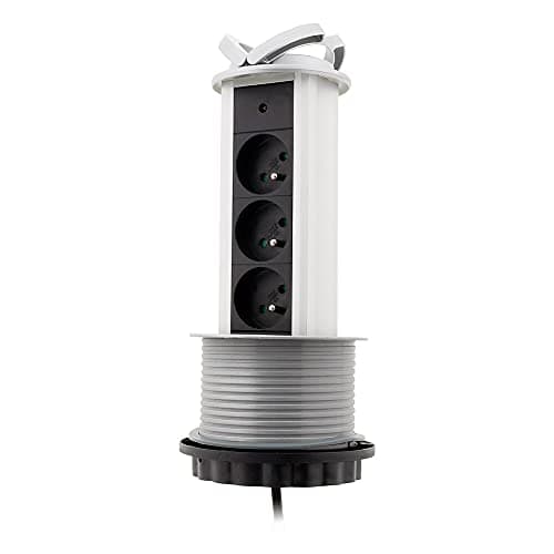Zenitech - Bloc 3 prises 16A escamotables câblés HO5VV-F 3x1mm² - Optimisation d'espace pour cuisine - Couvercle et cadr