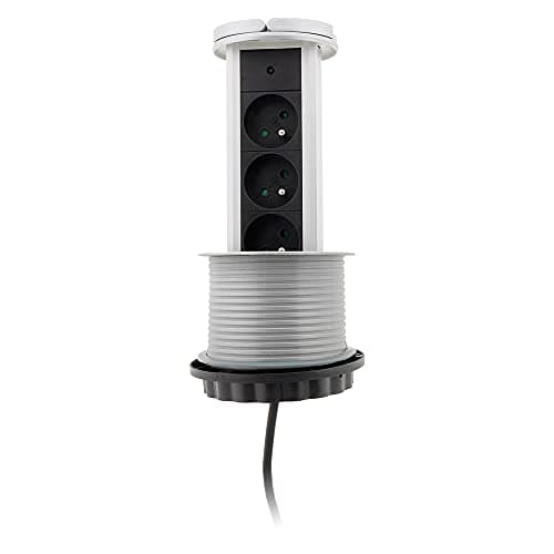 Zenitech - Bloc 3 prises 16A escamotables câblés HO5VV-F 3x1mm² - Optimisation d'espace pour cuisine - Couvercle et cadr