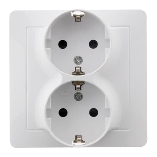 Double prise encastrée Schuko - Blanc - Design moderne et sécuritaire - Ideale pour la maison - 2 prises - Colore blanch