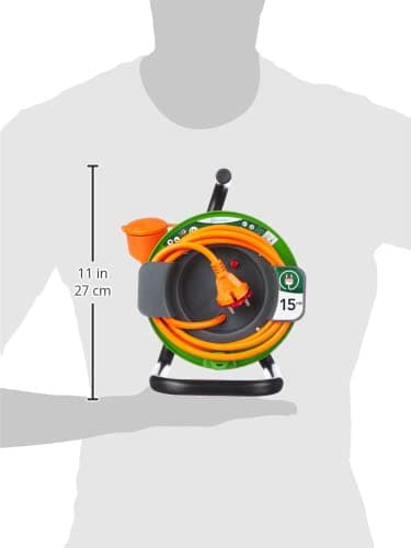 Electraline 208617 rallonge jardín 15 m avec enrouleur - parfait pour jardiniers - facilité d'utilisation Orange/Vert