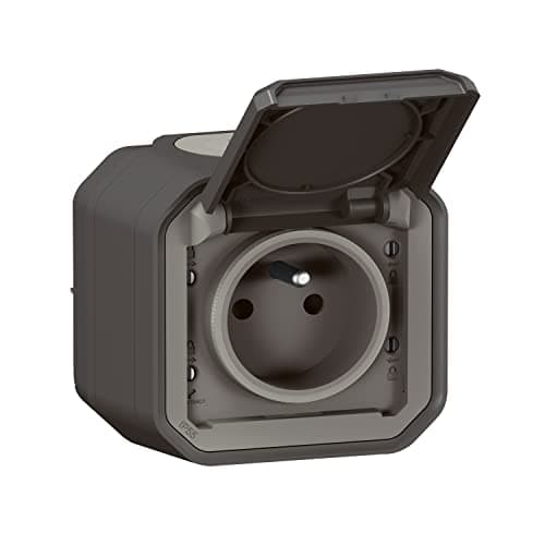 Legrand - Prise étanche IP55 avec terre Plexo - Prise 2P+T 16A complète avec volet - Pour pose en apparent - Gris — Anthracite