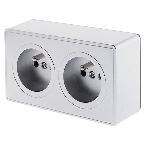 Zenitech Prise Double Saillie 2P+T 16A Blanc - Sûr & Conforme à la Norme CE — Argenté