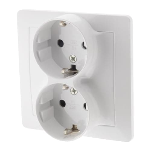 Double prise encastrée Schuko - Blanc - Design moderne et sécuritaire - Ideale pour la maison - 2 prises - Colore blanch