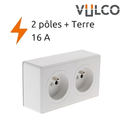 Zenitech Prise Double Saillie 2P+T 16A Blanc - Sûr & Conforme à la Norme CE
