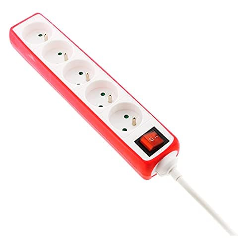 Multiprise 5x16A 2P+T + Interrupteur + Housse - Rouge - Zenitech - Salle de bains - Sécurité accrue - Couleur rouge