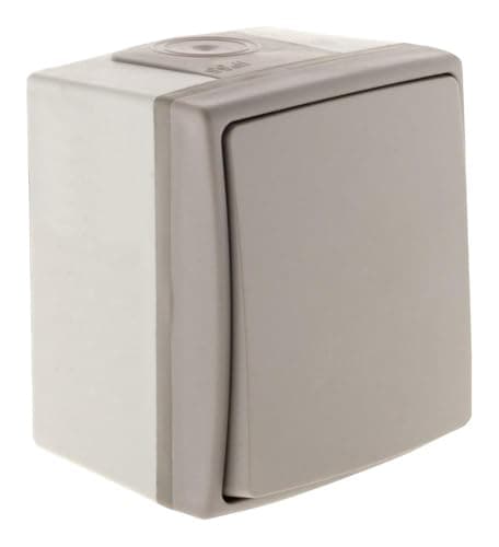 Zenitech Prise de courant 16A 2P+T IP55 Étanche - Gris - Interrupteur de sécurité outdoor - Va et Vient — Poussoir