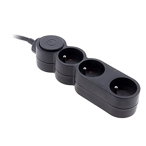 Bloc Home 3 prises 16A 2P+T avec interrupteur et fiche extraplate - Noir - 1,5m | Sécurité electrique | Maison | Cuisine