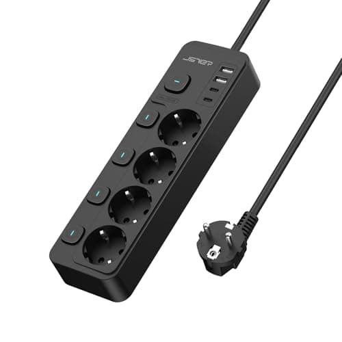 JSVER Bloc Multiprise USB Blanco pour la Maison et le Bureau — 4 Prises-Noir